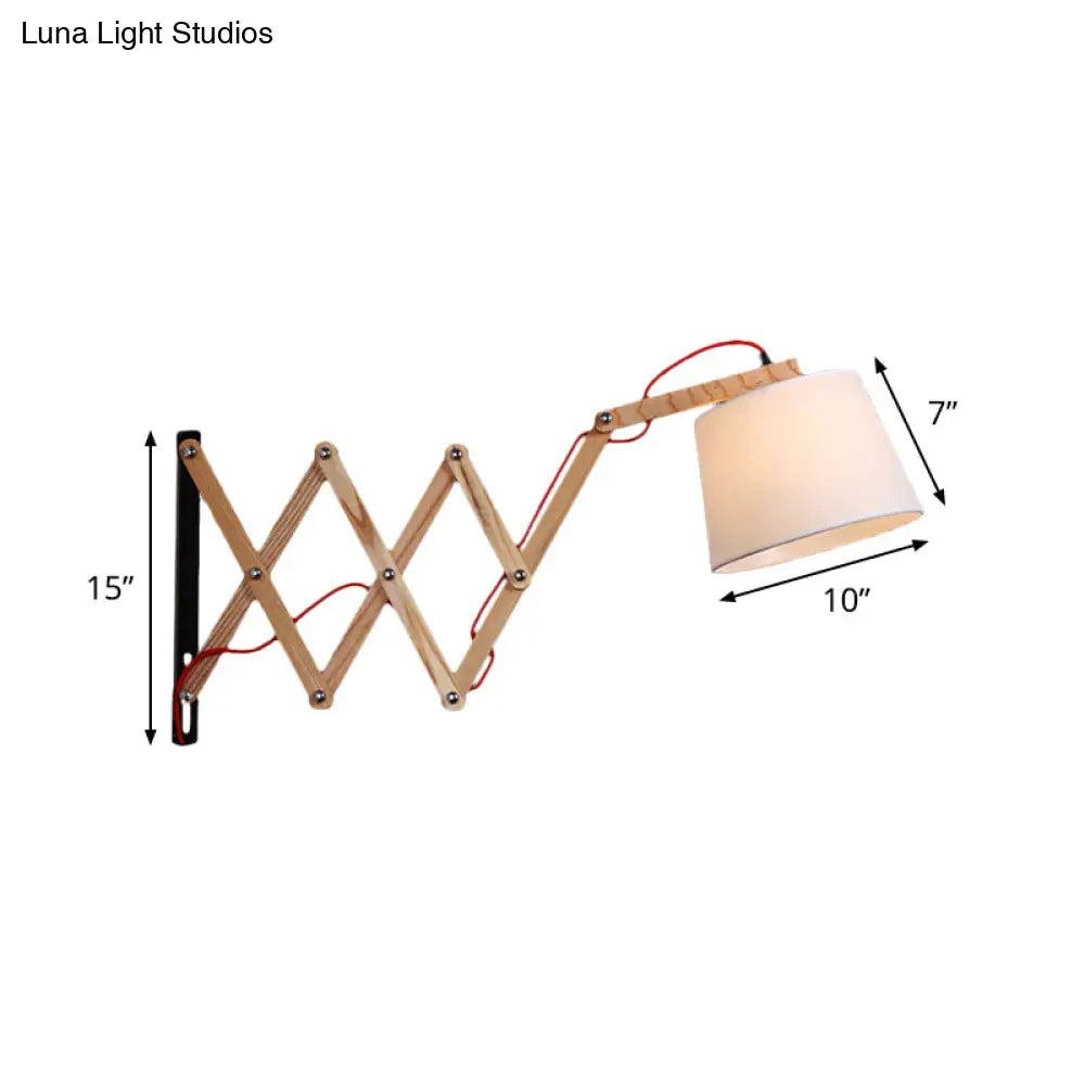 DecorBites™ Modern Wood Expansion Arm Sconce with White Fabric Shade