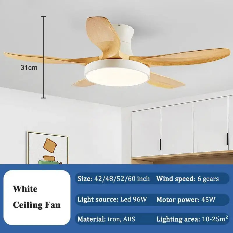 Modern wood led ceiling fan living room with remote control