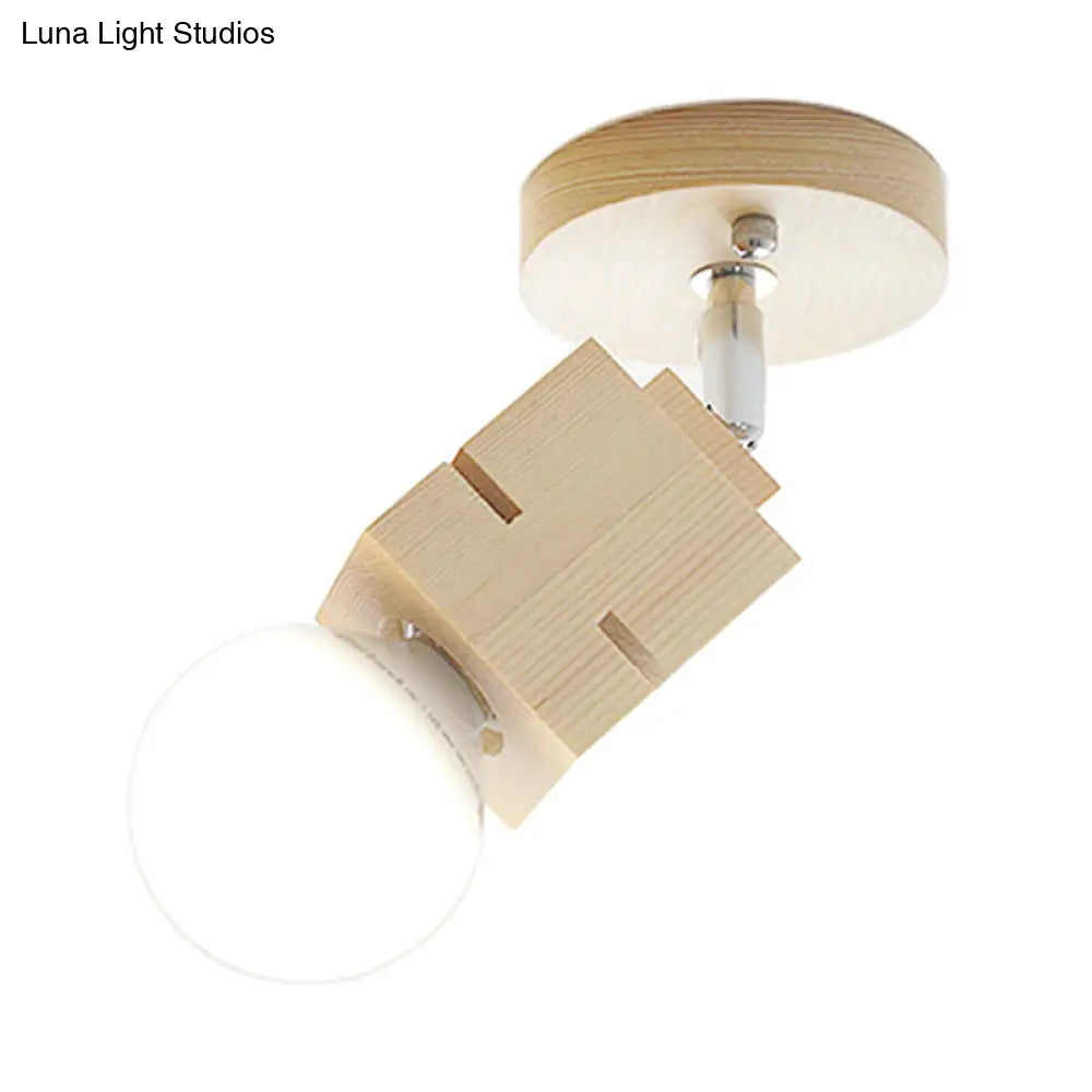 DecorBites™ Modern Wood Wall Sconce with Rotatable Bare Bulb - 1-Head Bedroom Lamp