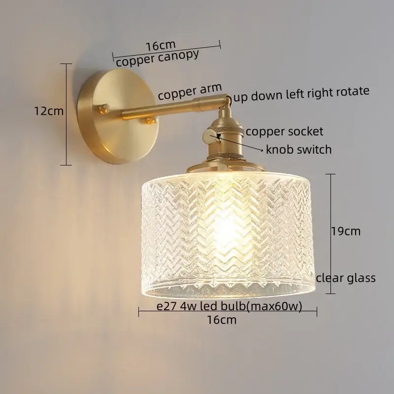 Modern zigzag green glass led wall lamp bedroom brass light