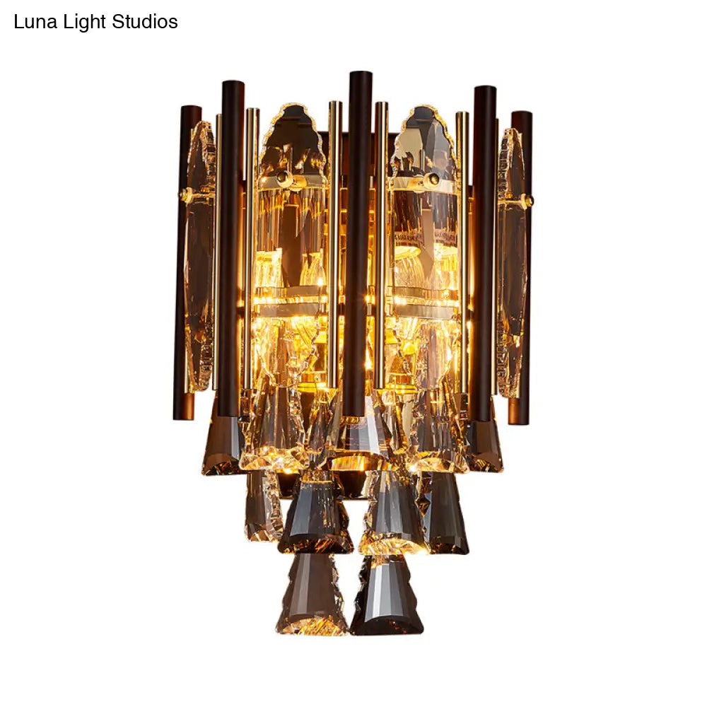 DecorBites™ Modernist Beveled K9 Crystal Gold Sconce Wall Lamp with 2 Heads