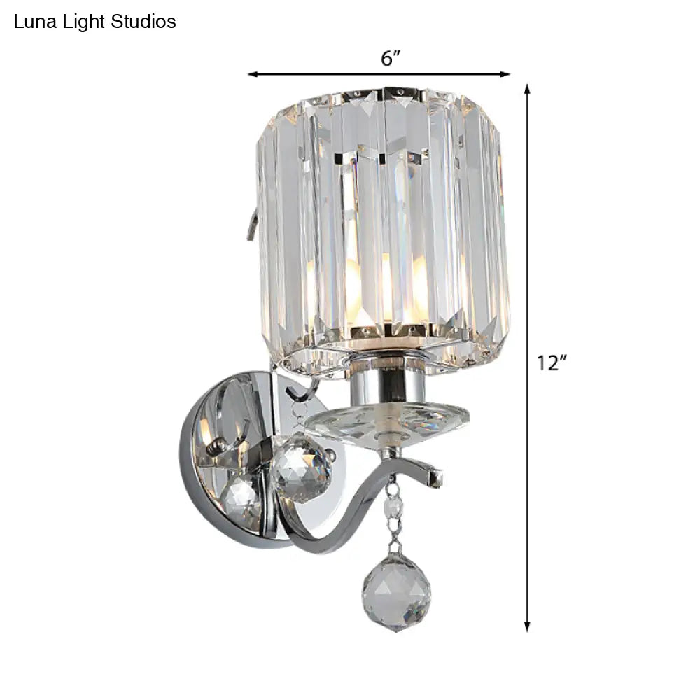 DecorBites™ Modernist Chrome Cylinder Wall Sconce with Clear Crystal Orbit Drop - 1 Bulb Wall Lighting