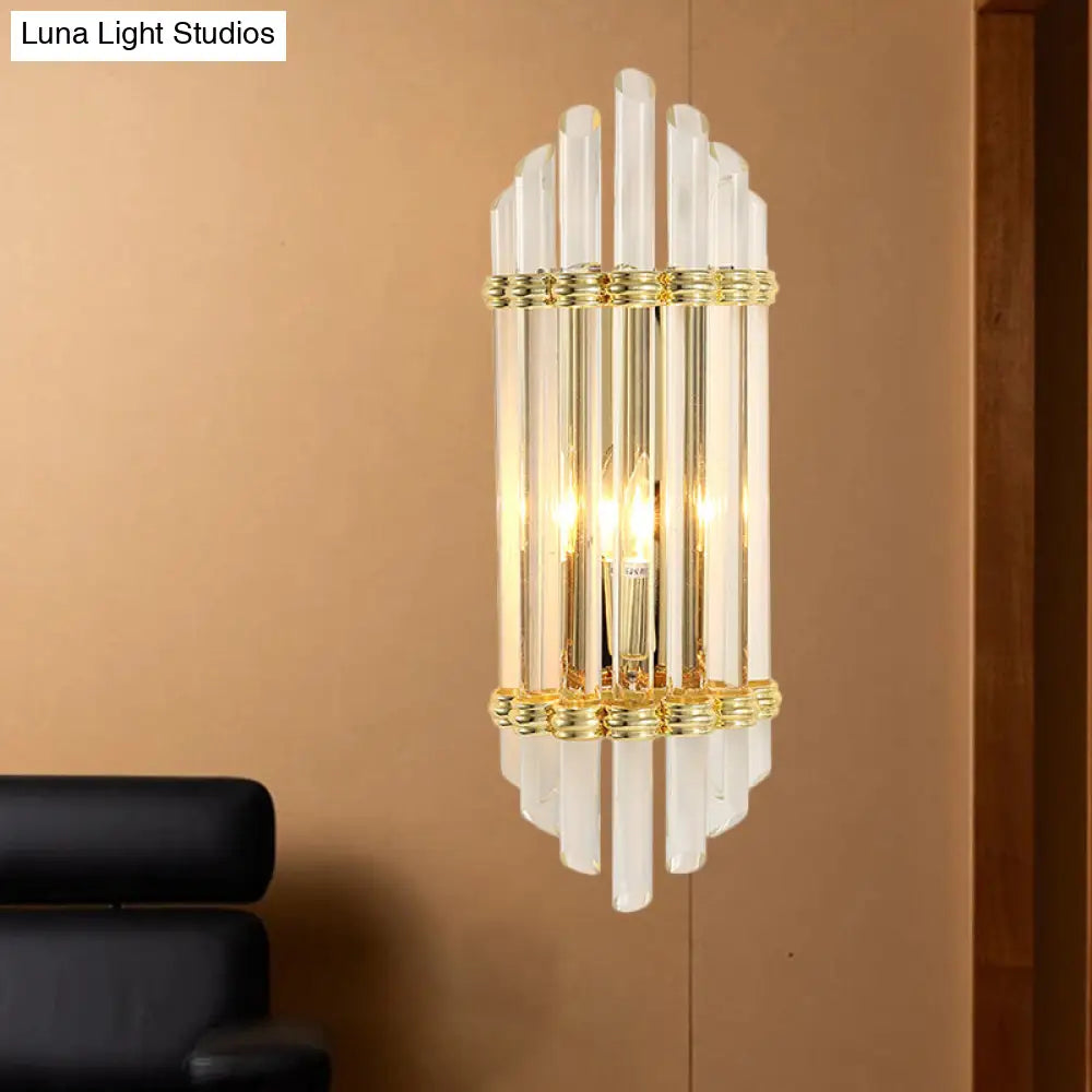 DecorBites™ Modernist Gold Wall Sconce Lamp with Arced Crystal Tubes - 2-Light Wall Mount Fixture