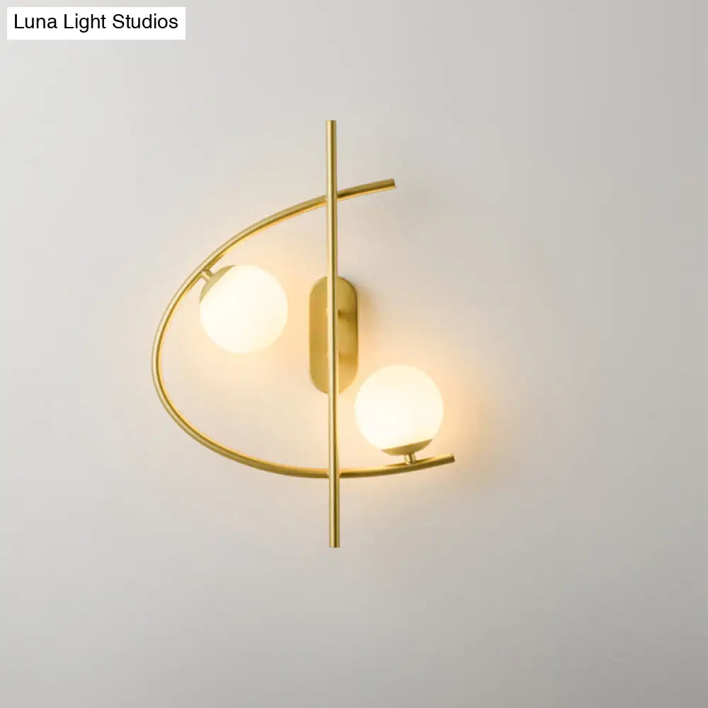 DecorBites™ Modernist Milk Glass Ball 2-Bulb LED Wall Sconce for Living Room - Brass Finish