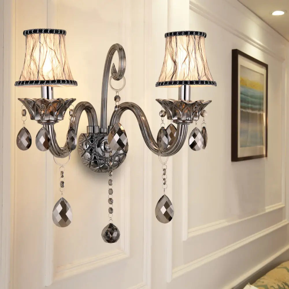 DecorBites™ Modernist Smoke Grey Crystal Conical Sconce Light: Wall Mounted Lighting for Living Room (1/2 Lights)