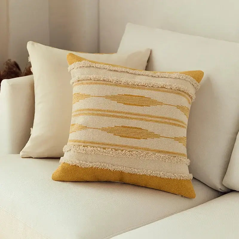 Moroccan geometric cream & mustard cushion cover set living room