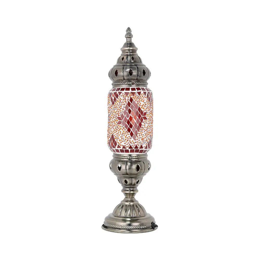 DecorBites™ Mosaic Glass Night Light with Mediterranean Tubular Design - Nickel Finish for Bedroom