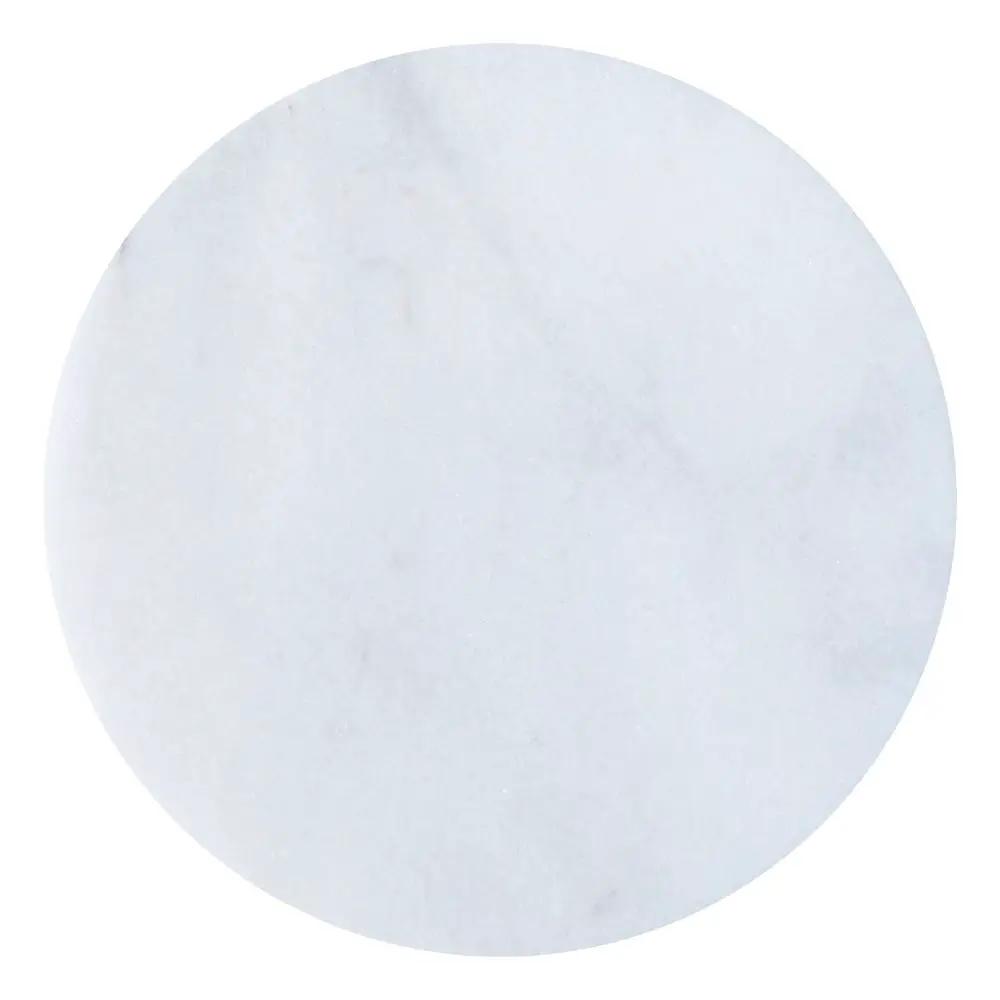 Mugla White Marble Round Side Table - Polished Black Marble Base