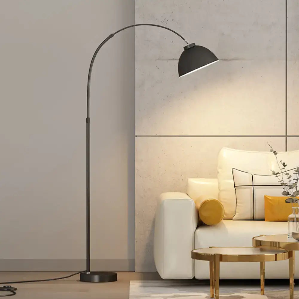 Mustard yellow adjustable arched floor lamp for living room lighting