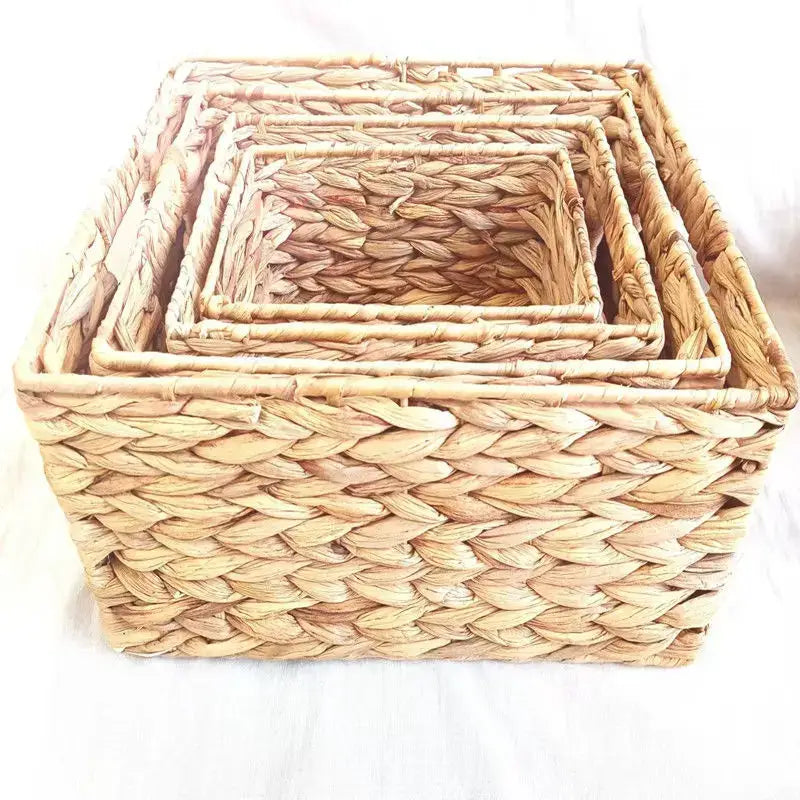 Natural brown & gray woven rattan storage basket set office organizer