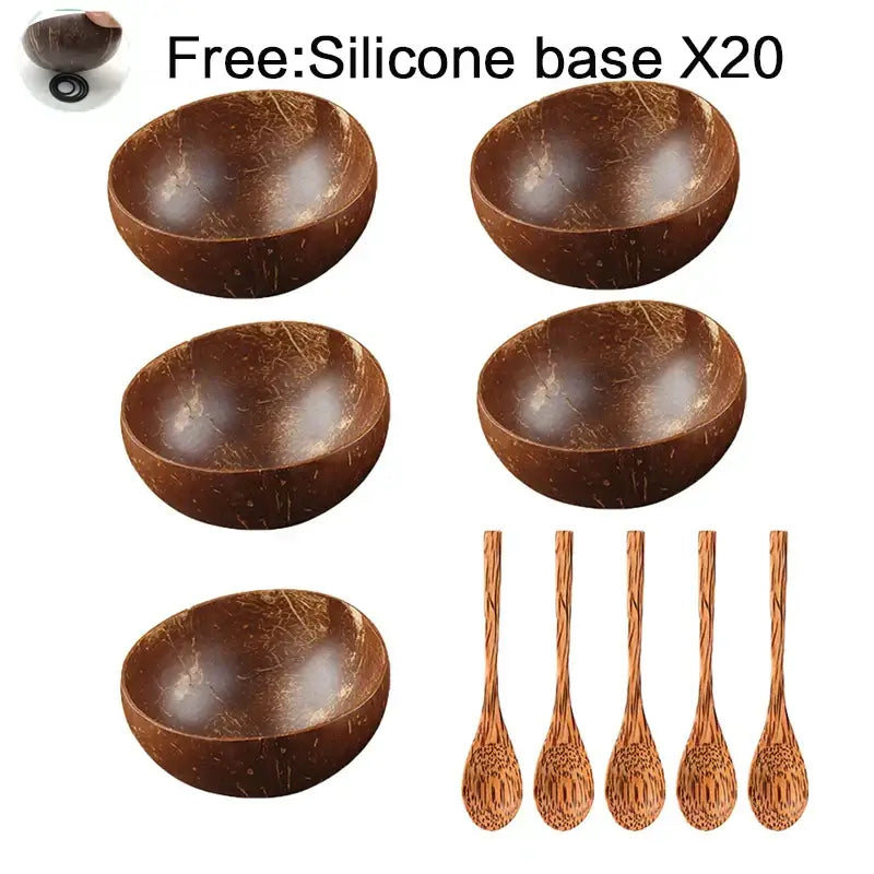 Natural dark brown coconut bowl set kitchen handcrafted tableware