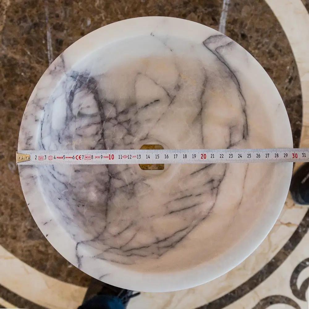 New York White Marble Polished Round Vessel Sink