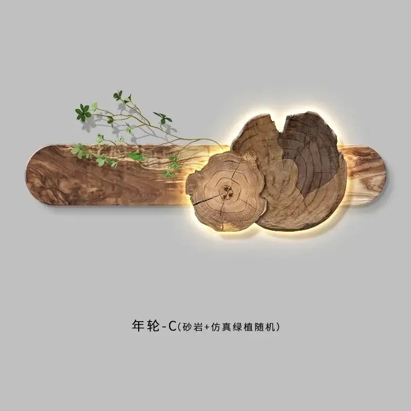 Natural wood backlit tree wall lamp painting bedroom decor