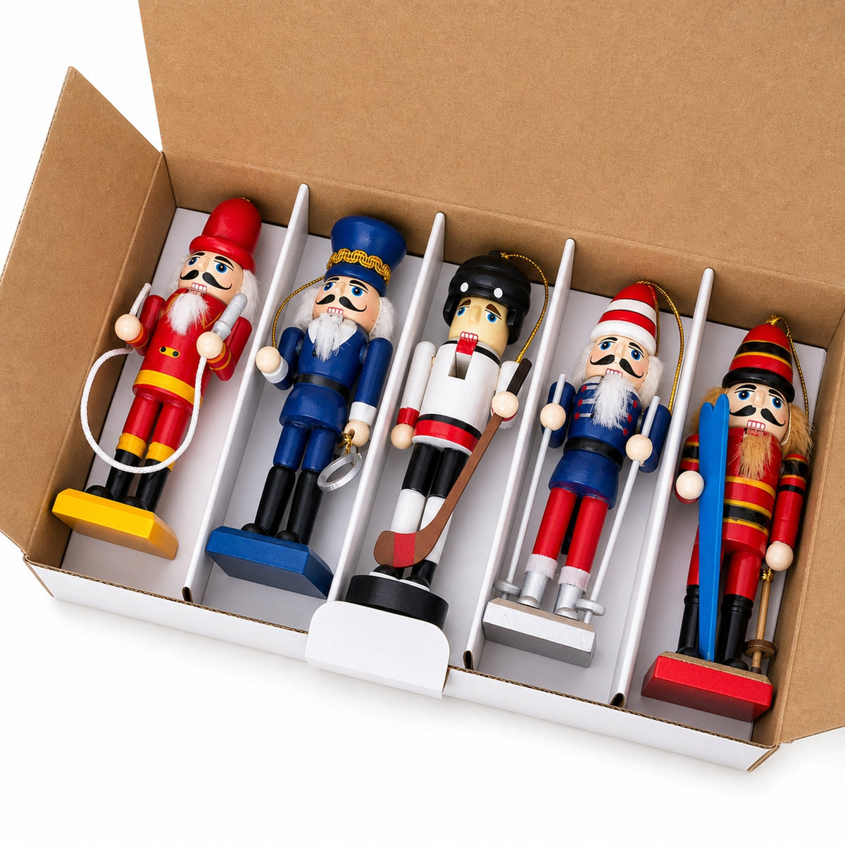 Nutcracker Ornament Set of 5 Wooden Christmas Figures 5 Inches