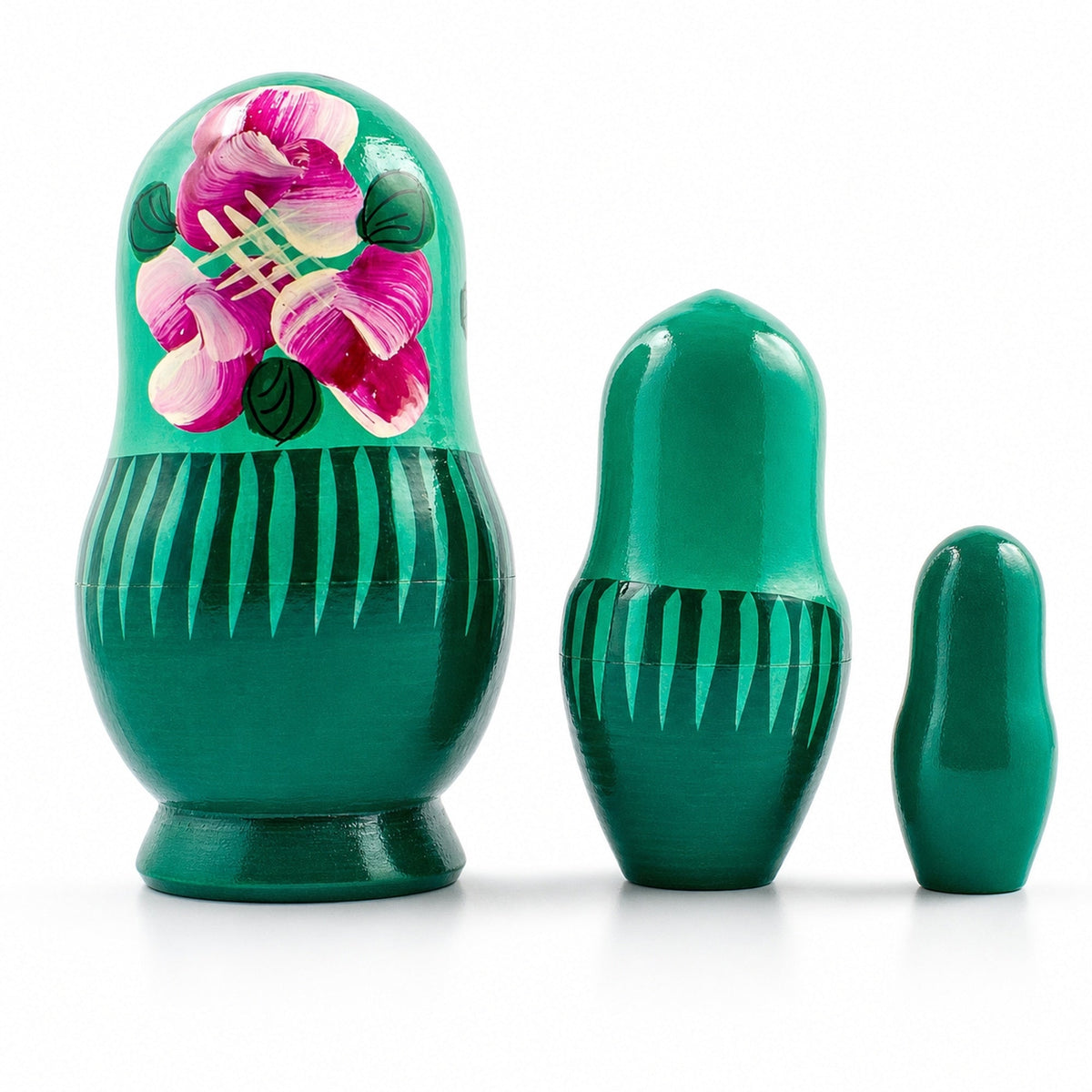 Set of 3 Deep Green Dress Wooden Nesting Dolls 3.5 Inches