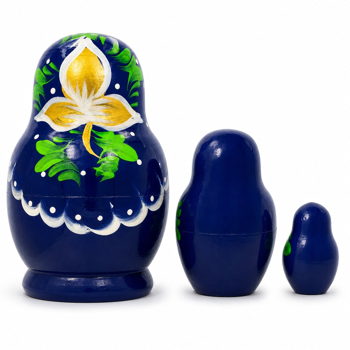 Set of Flowers on Blue Dress Nesting Dolls 3.5 Inches