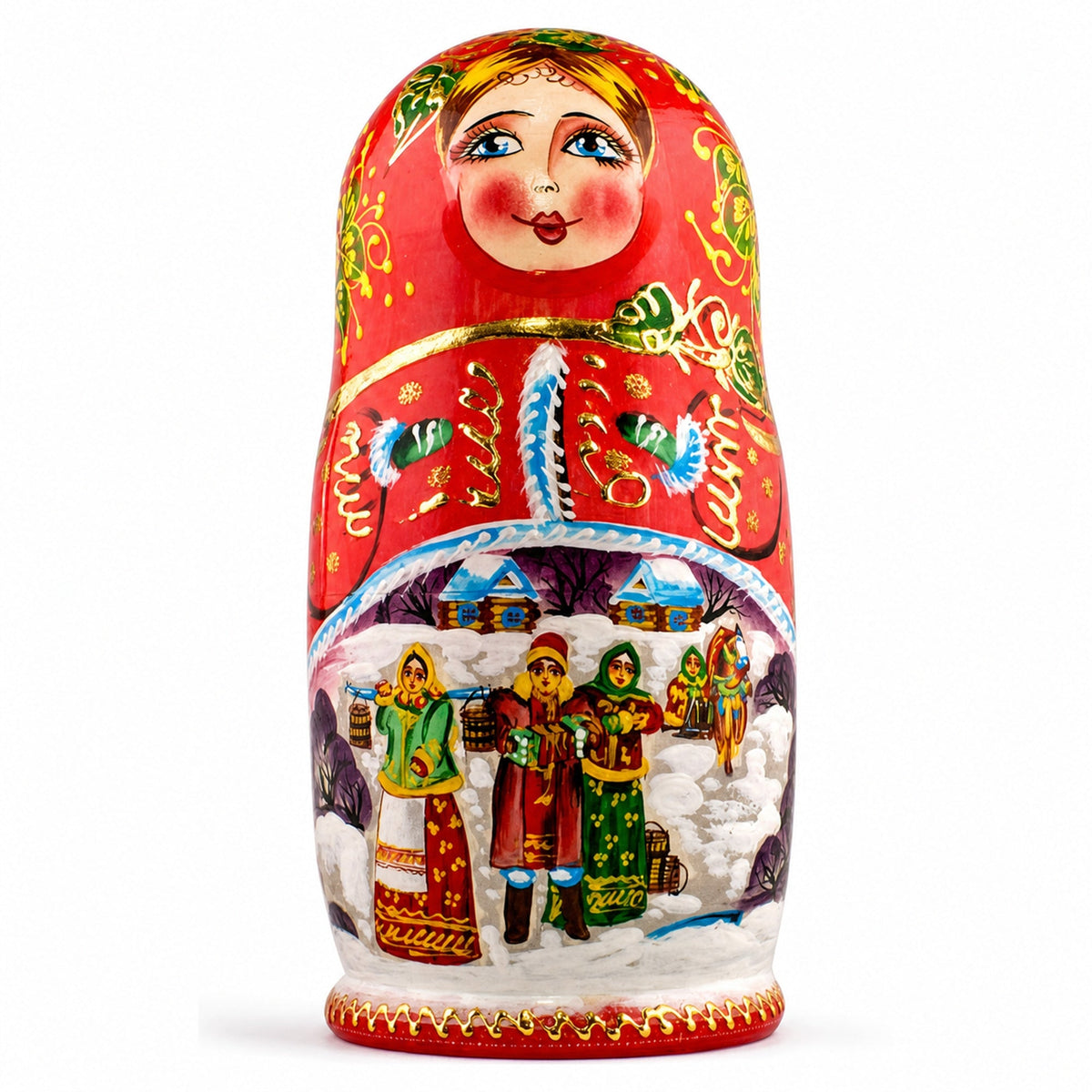 Set of 5 Winter Night Wooden Nesting Dolls 6.5 Inches