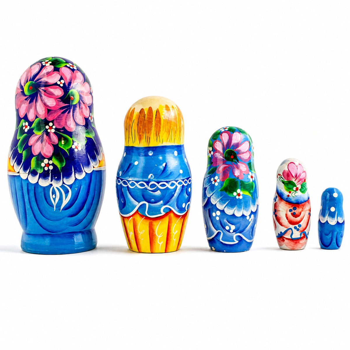 Set of 5 Newborn Baby Wooden Nesting Dolls Matryoshka 6.5 Inches