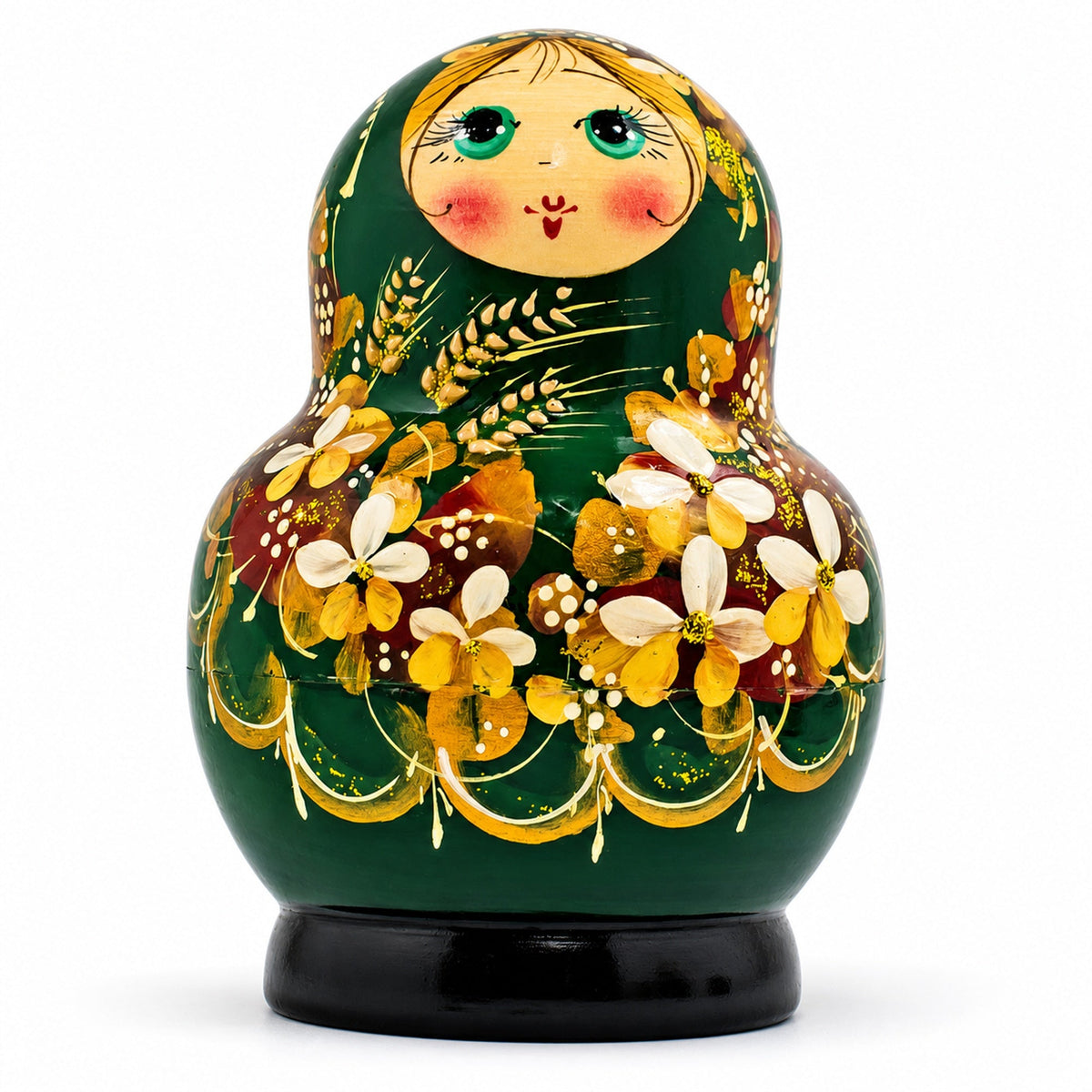 Set of 5 Golden Flowers on Red Dress Nesting Dolls 5 Inches