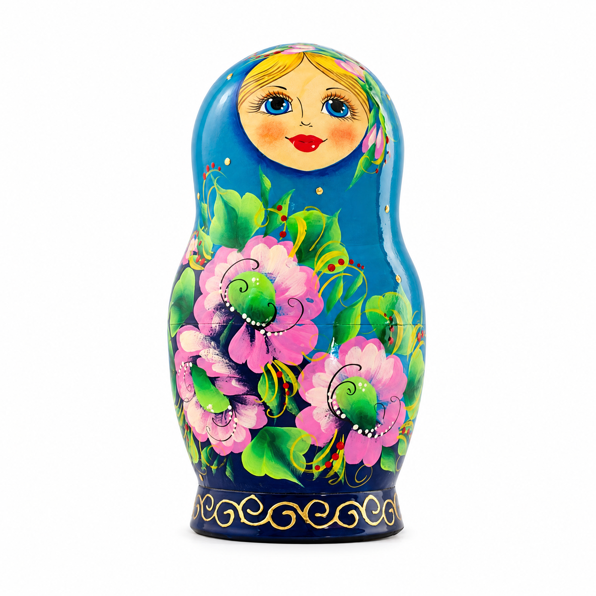 5 Turquoise Scarf with Poppy Flowers Nesting Dolls 7 Inches