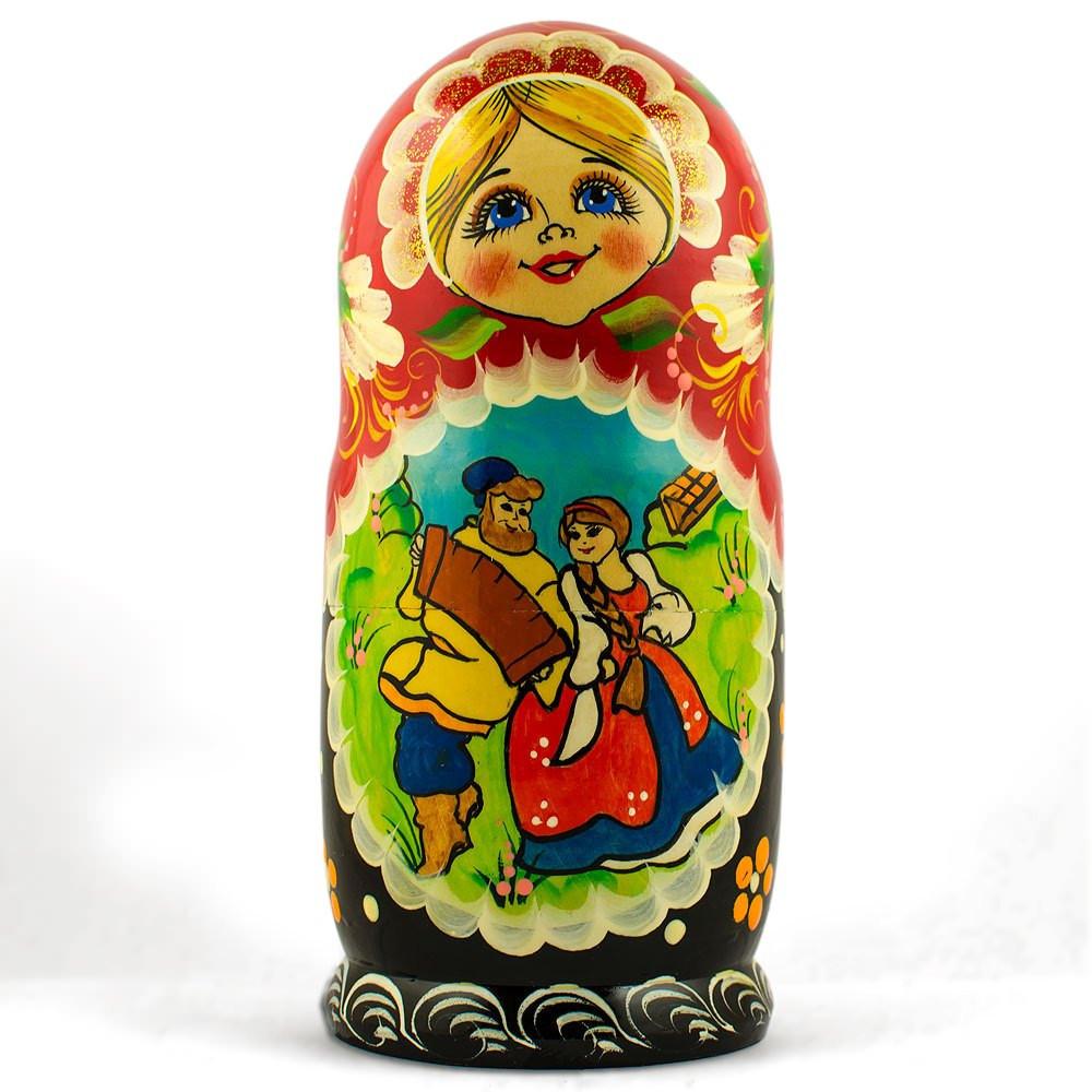 Set of 5 Summer in the Village Wooden Nesting Dolls 6.5 Inches