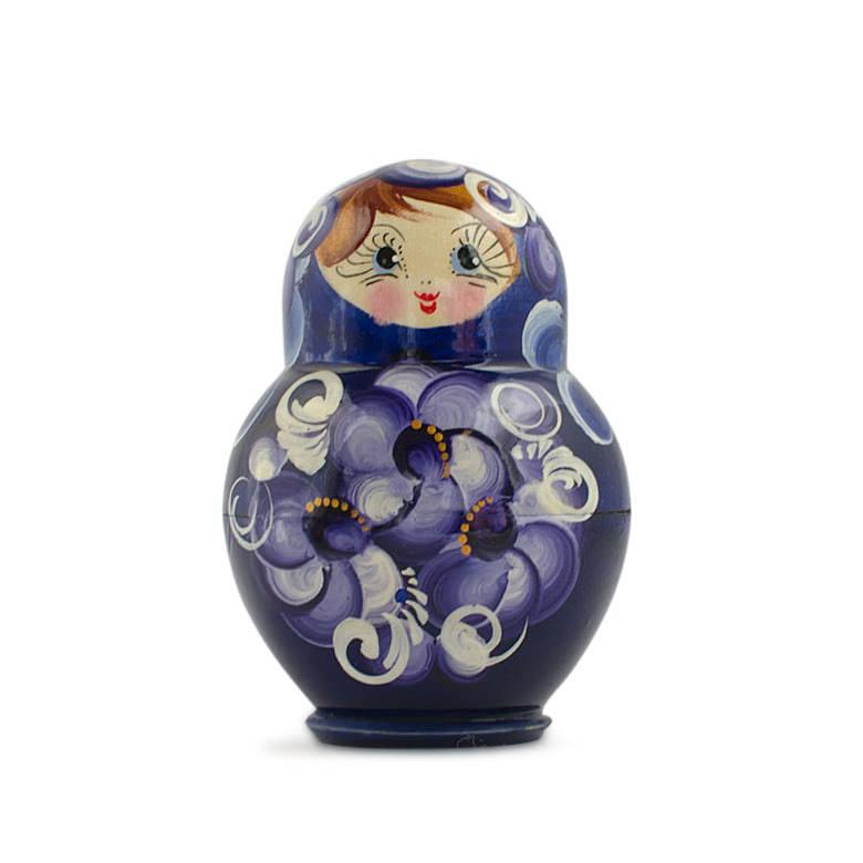 Set of 4 Miniature Wooden Nesting Dolls Matryoshka in Blue Dress 3 Inches