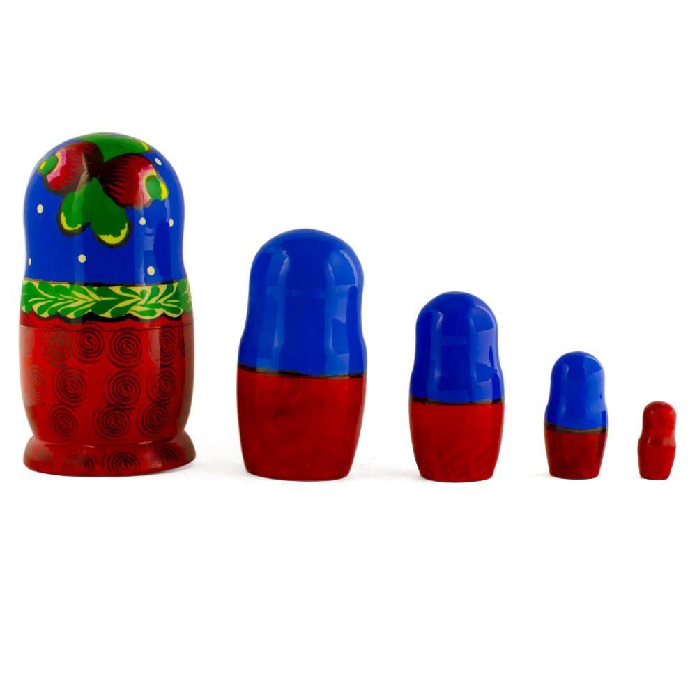Set of 5 Traditional in Blue Scarf Nesting Dolls 6 Inches