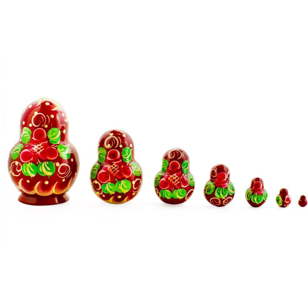 Set of 7 Red and Green Dress Nesting Dolls 3.5 Inches