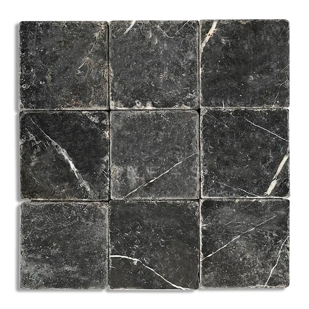 Nero Marquina Premium Tumbled Marble Tiles 6x6