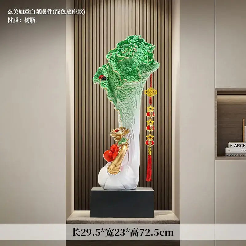 New chinese green & white ceramic cabbage ornament office decor