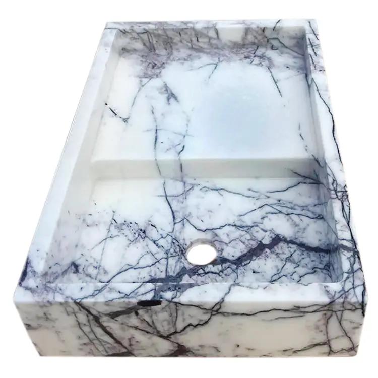 White Marble Wall Mount Bathroom Sink 16x24 Polished Rectangular Hand Carved
