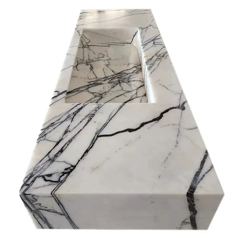 Handcrafted Wall Mount Natural Marble Bathroom Sink Polished
