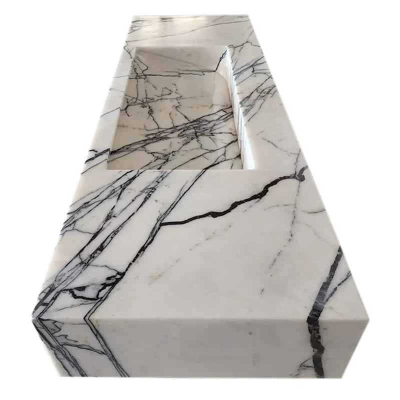 Turkish Marble Wall-mount Rectangular Bathroom Sink 43 Inch - Polished