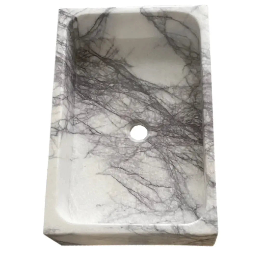 White Turkish Marble Rectangular Wall Mount Bathroom Sink Polished