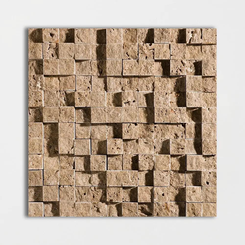 Noce Rock Face 1x1 Travertine Mosaics 12 5/8x12 5/8