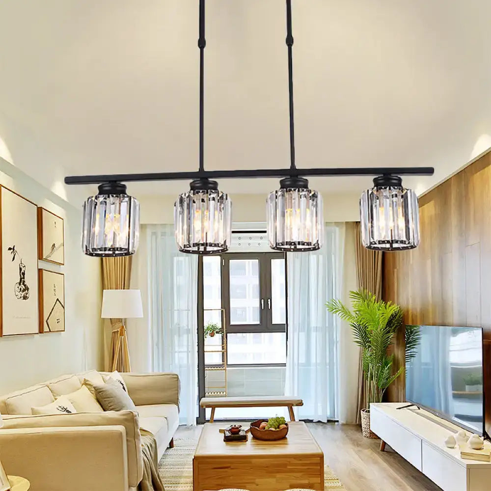 Nordic black crystal pendant light living room 3 bulb cylinder lamp