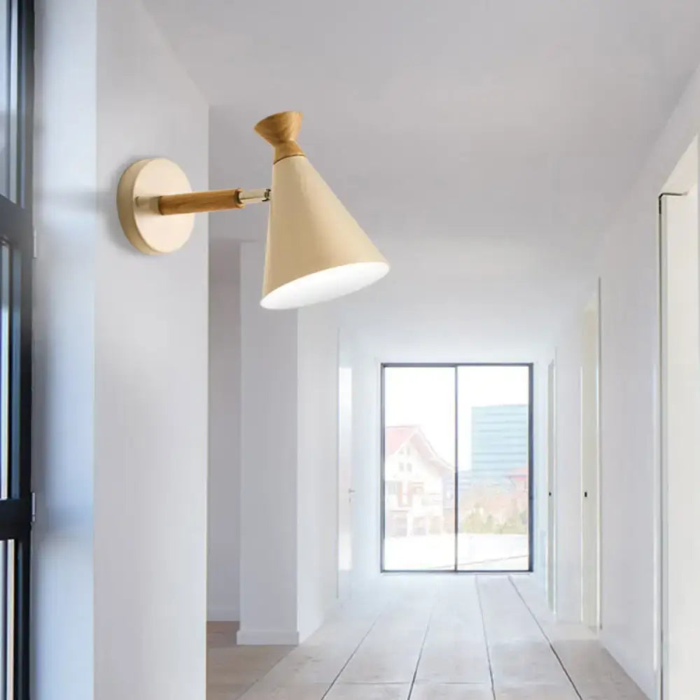 Nordic blue metal cone shade wall light bedroom reading lamp
