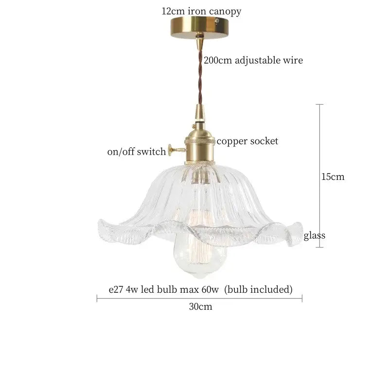Nordic brass glass flounce led pendant light for dining room