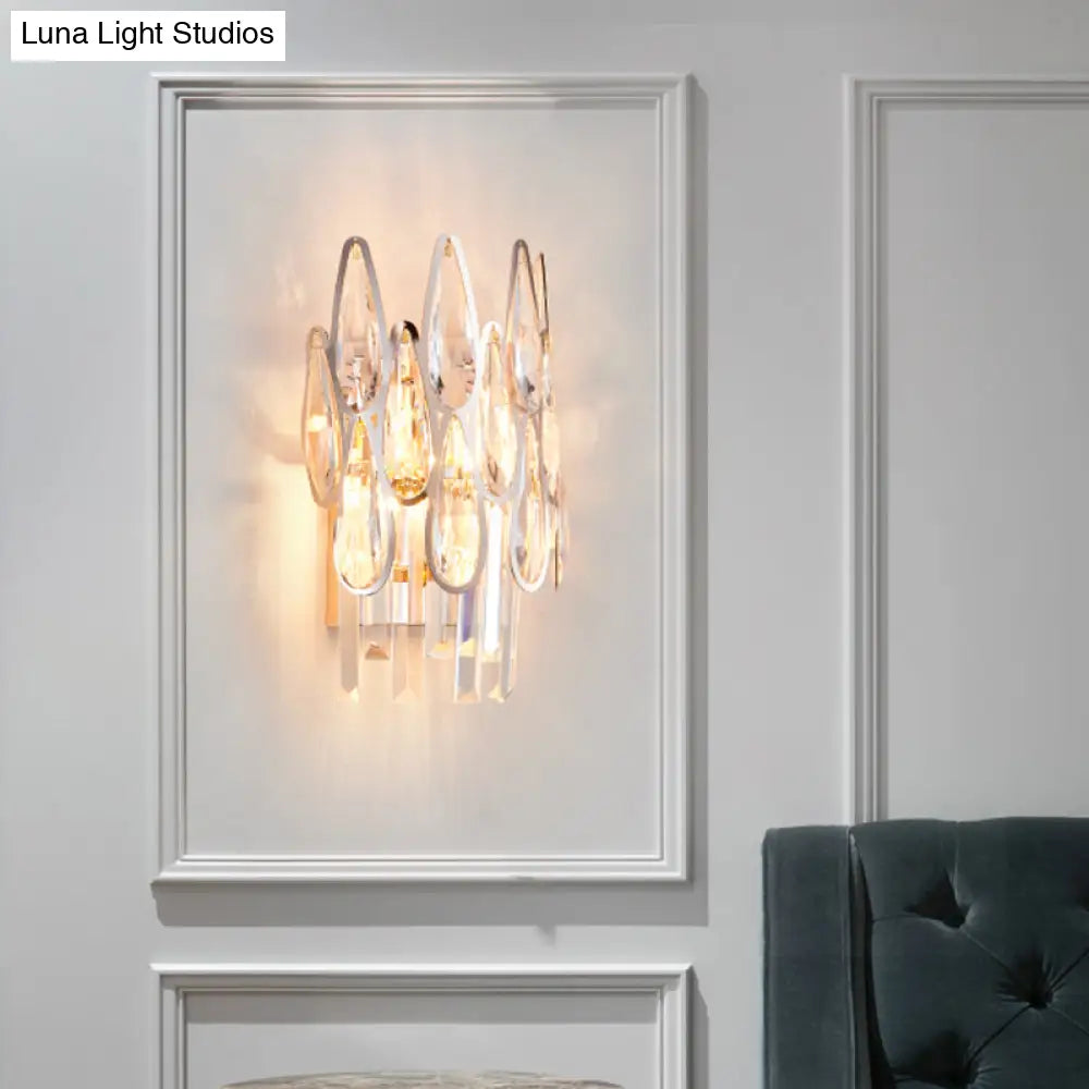 DecorBites™ Nordic Chrome Sconce Light with Crystal Teardrop Shade - 1 Light Wall Mount for Living Room