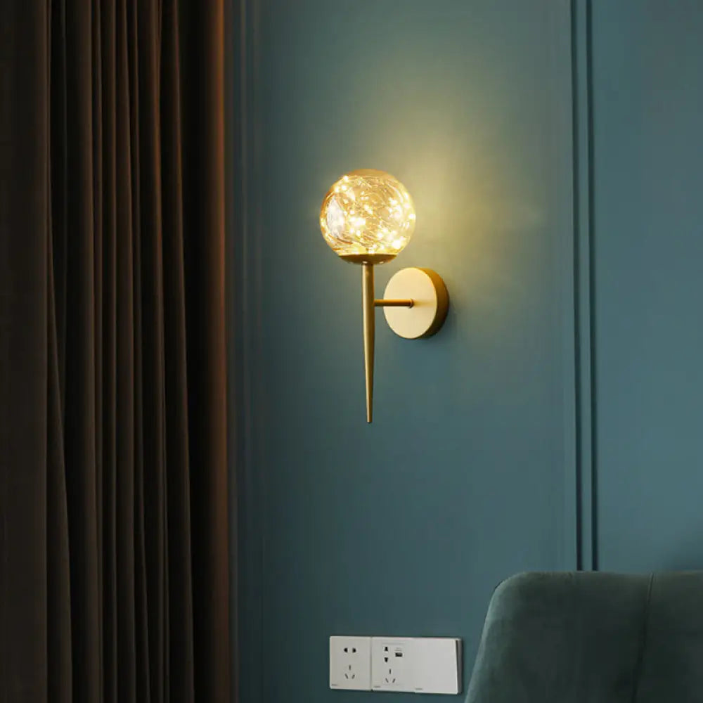 DecorBites™ Nordic Gold Glass Wall Sconce with LED Lighting and String Accent