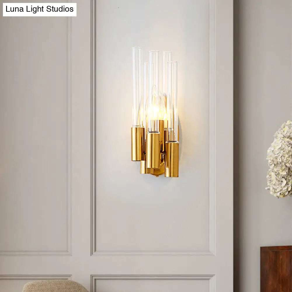 DecorBites™ Nordic Gold Tube Wall Mount Sconce Light Fixture - 1 Head, Clear Glass - Ideal for Living Room