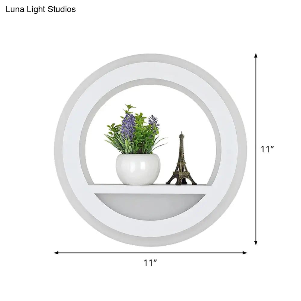 DecorBites™ Nordic White LED Acrylic Halo Ring Wall Sconce Light Fixture with Shelf Design