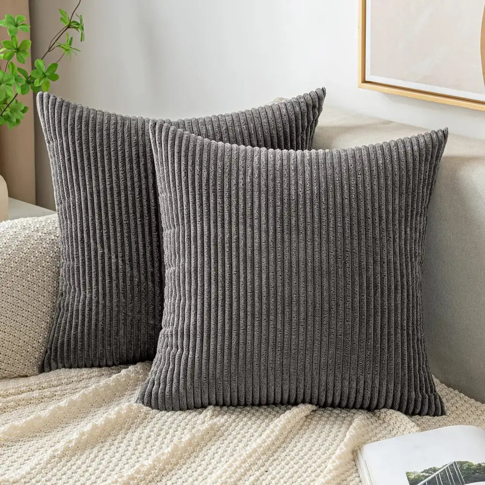 Off white ribbed corduroy striped throw pillow covers living room