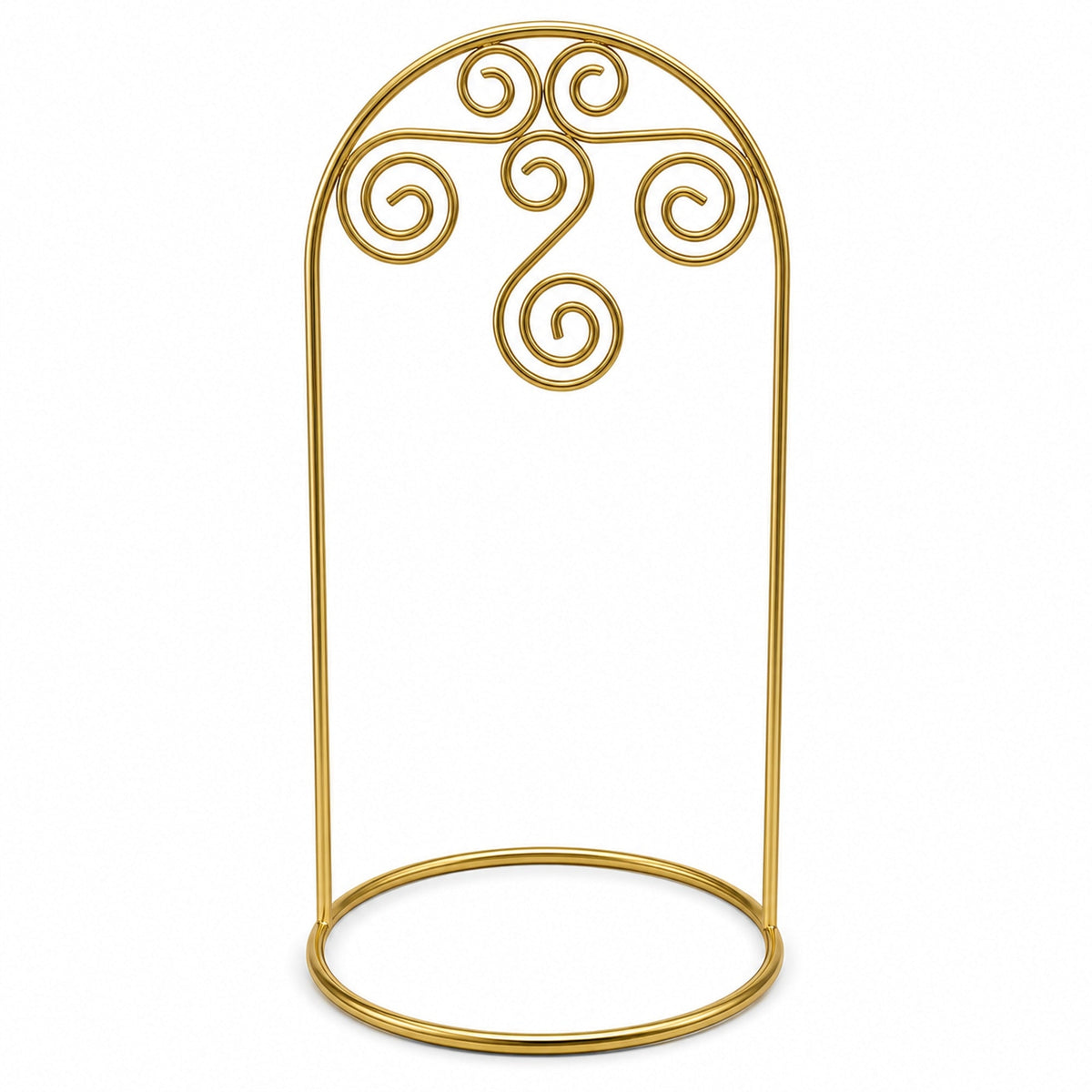 Arched Swirls Gold Tone Metal Ornament Stand Holder Display 7.75 Inches