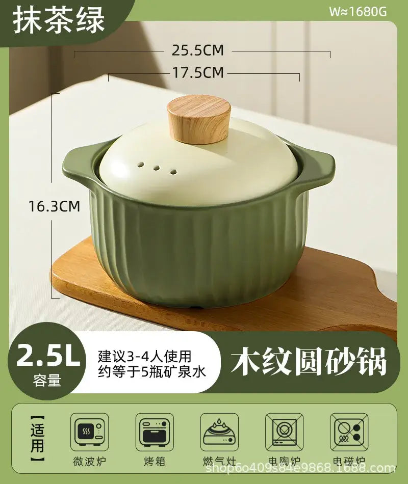 Olive green and white ceramic gas stove rice casserole pot kitchen