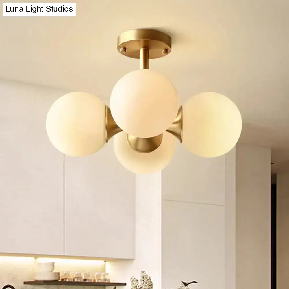DecorBites™ Opaline Glass 4 Bulb Semi Flush Gold Ceiling Mount Light Fixture for Ball Kitchen