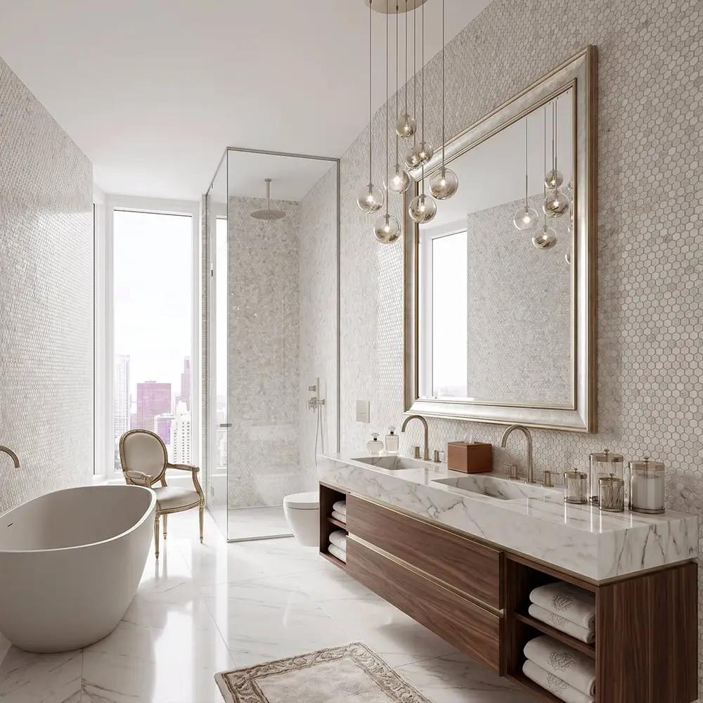 Opalo White Multi Finish Hexagon Glass Mosaics 11 3/4x11 1/2