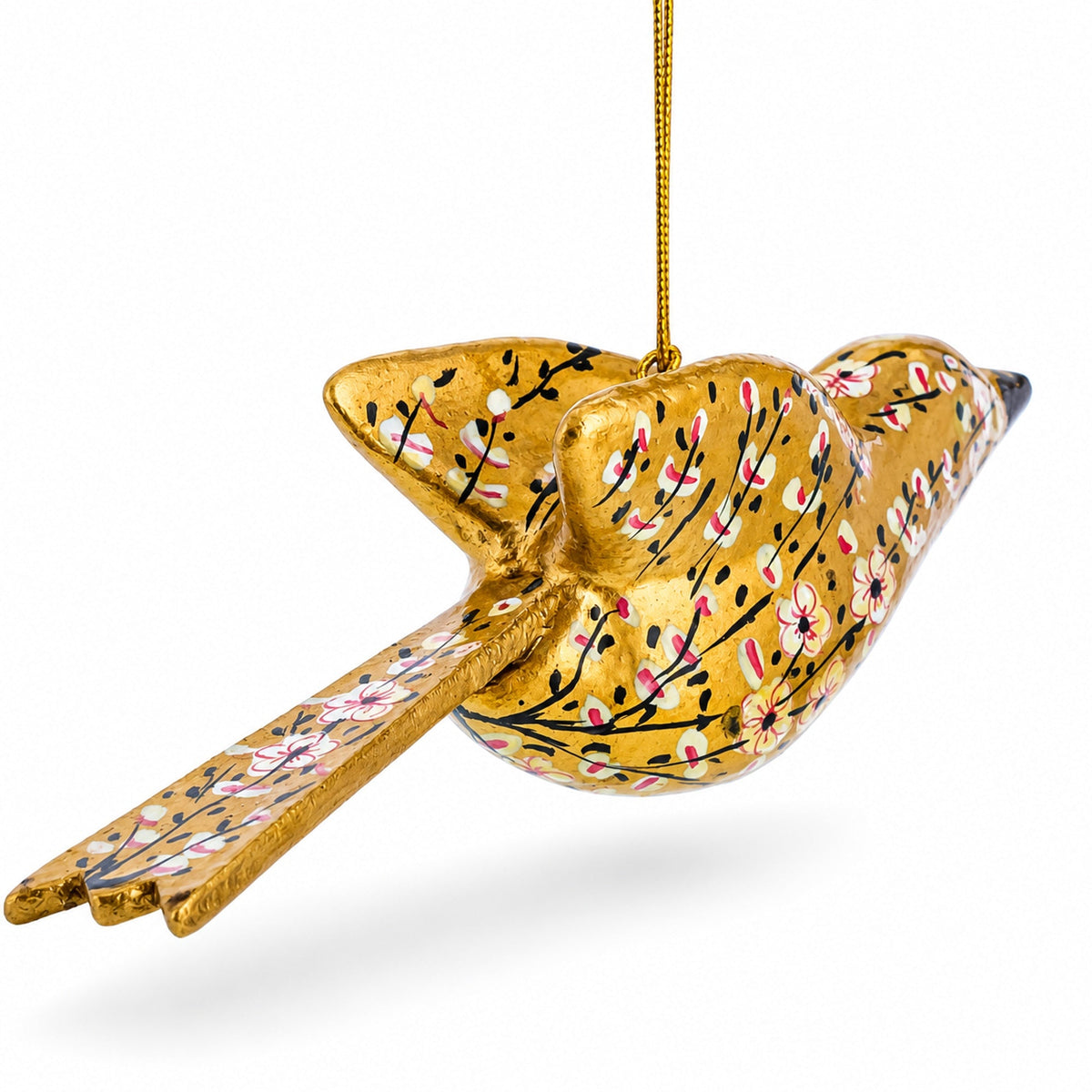6-Inch Long Golden Bird Wooden Christmas Ornament