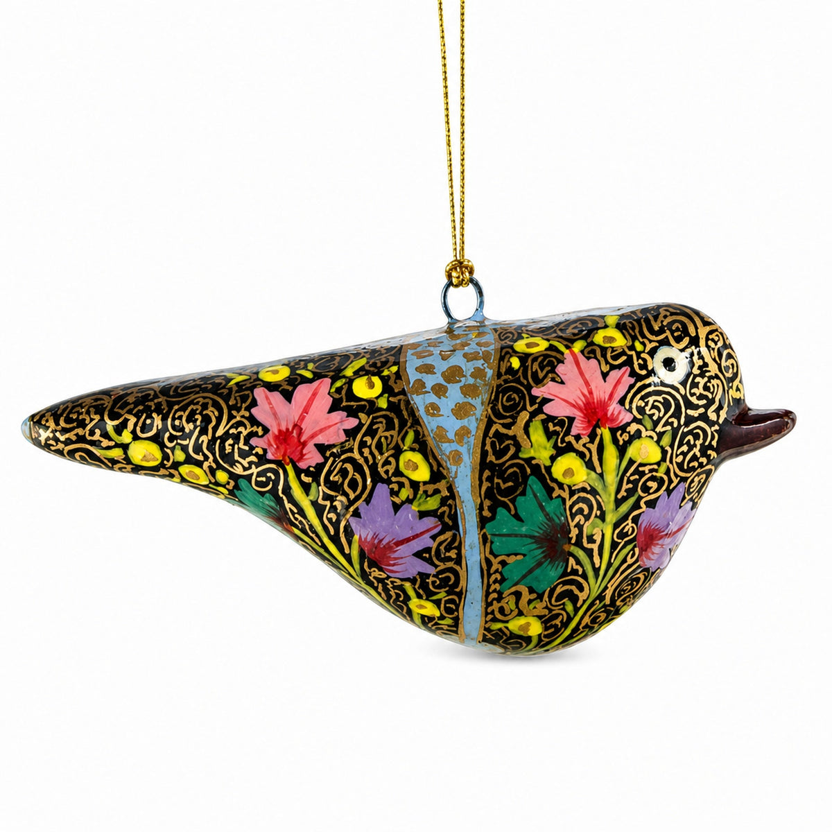 Grosbeak Bird Hand Painted Wooden Christmas Ornament 6 Inches Long