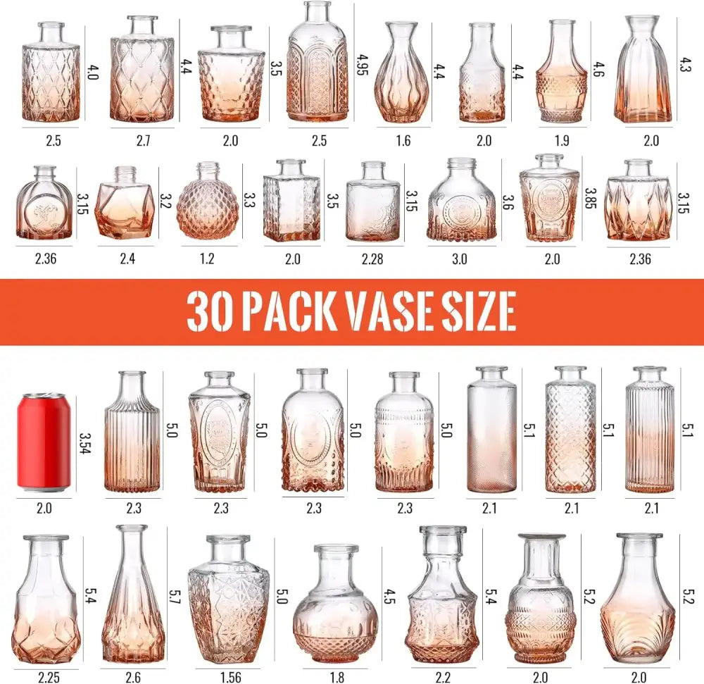 Vintage rose gold and orange glass bud vases wedding dining room decor